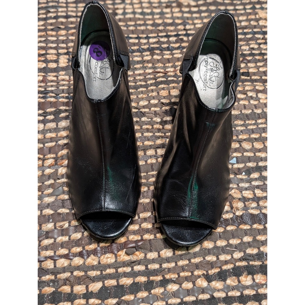 Lifestride Simply Comfort Black Peep Toe Booties Cutout Block Heel size 8.5